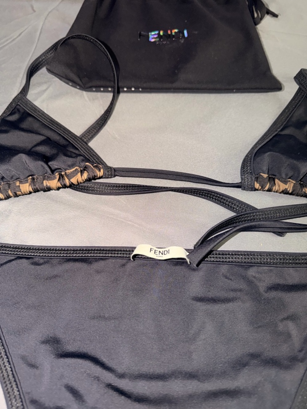 Fendi Brown & Black FF Logo Triangle Bikini Set - Picture 3 of 4